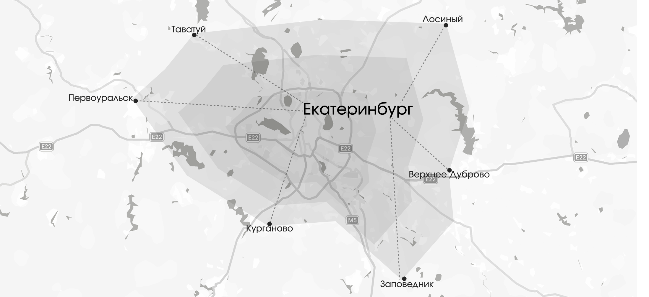 Карта зоны доставки: Екатеринбург, Первоуральск, Таватуй, Лосиный, Верхнее Дуброво, Курганово, Заповедник